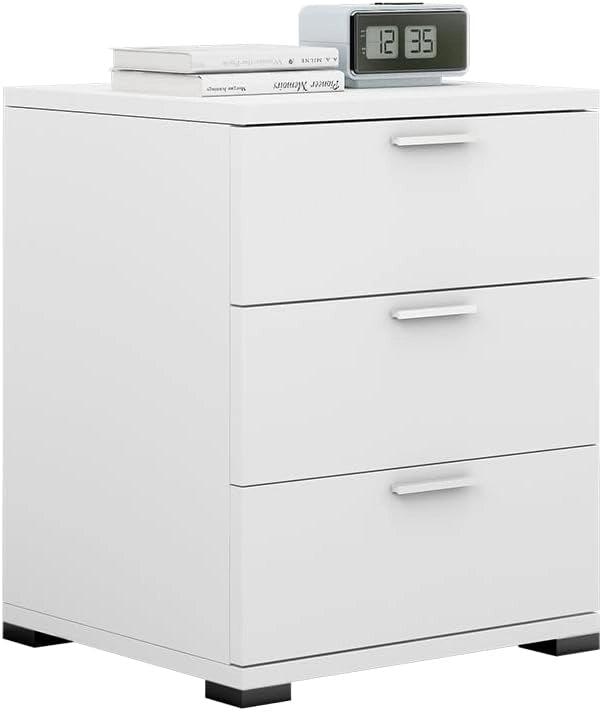 Comodino camera da letto Marseille, Bianco, 46.2 x 60 cm, adatto per riporre oggetti di uso quotidiano e lampade