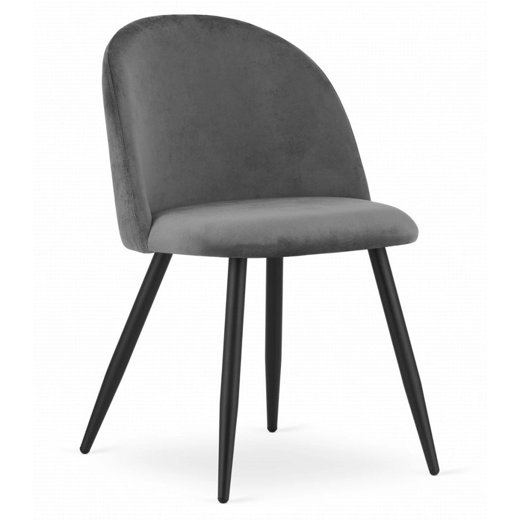 Set di 3 Sedie Bello in Velluto Grigio Scuro e Metallo Nero
