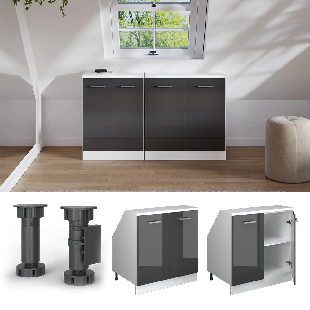 Mobile sottotetto Rion Antracite lucido/Bianco 80 x 83.8 cm con 2 porte, carcassa 60 cm profondità Vicco