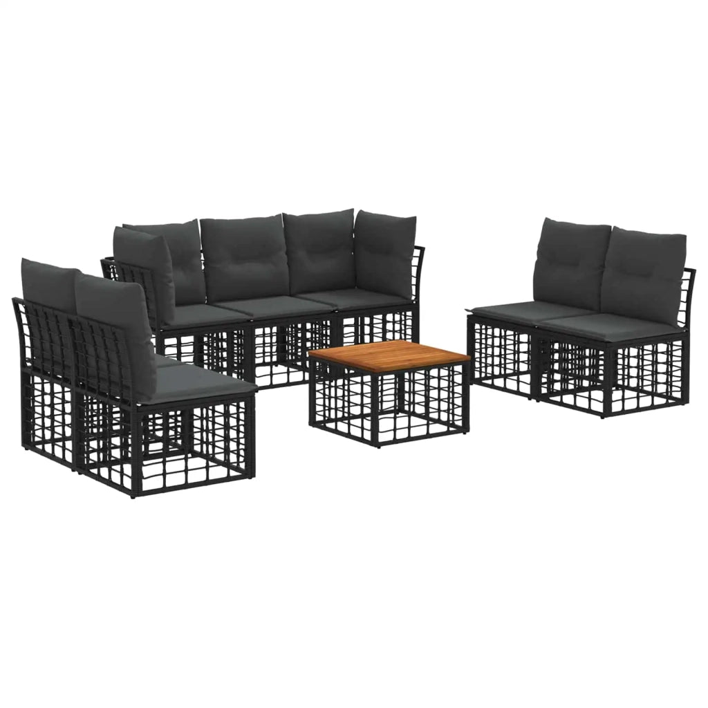 Set di divani da esterno 8 pcs Nero e Grigio scuro Poliestere