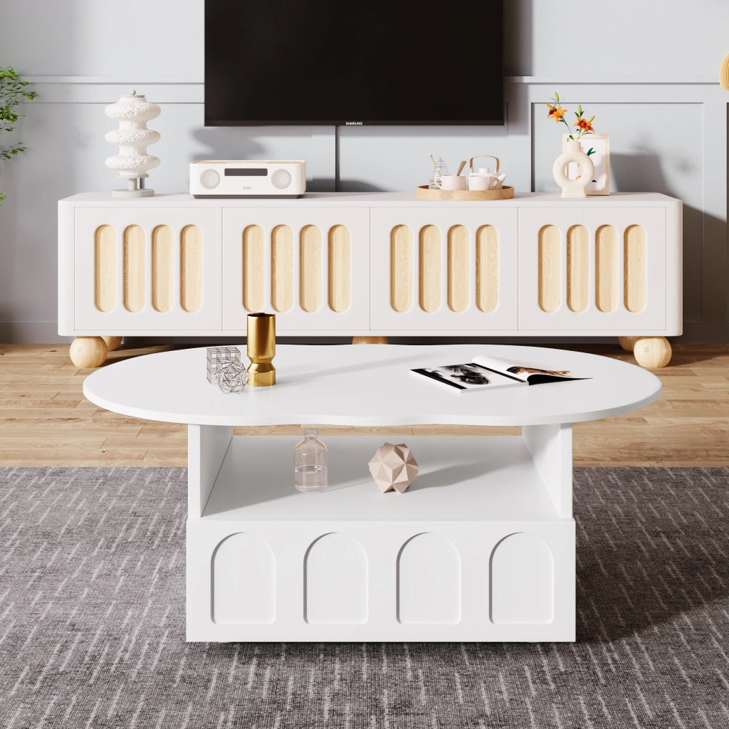 Tavolino da salotto con 1 Cassetto e 1 Vano aperto; Piano a Nuvola; per Soggiorno; in Pannelli di particelle; 100 × 60 × 40.5 cm; Bianco