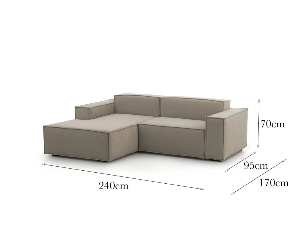 Divano fisso Assurte, Divano componibile a 2 posti large con penisola sinistra, Made in Italy, SofÒ  moderno in tessuto, Cm 240x170h70, Tortora