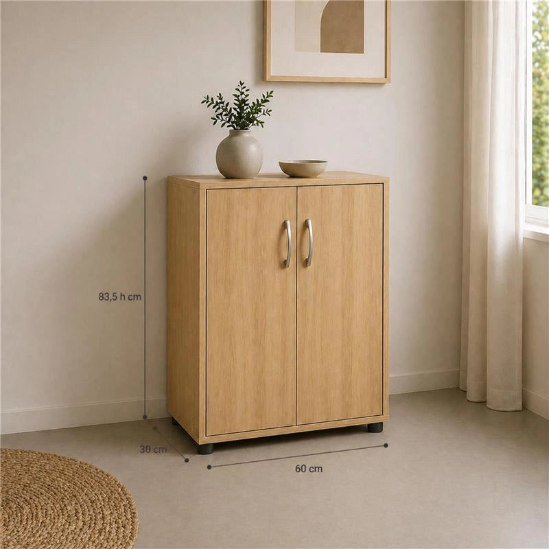 SCARPIERA IN MDF ROVERE CON CINQUE RIPIANI E DUE ANTE MISURE:60X30X83.5CM