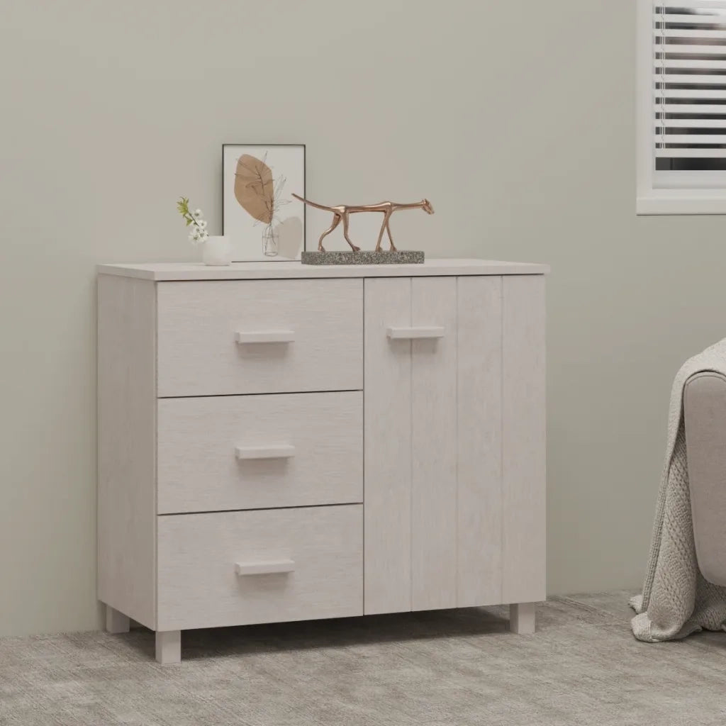 Credenza-Buffet-Armadio da cucina HAMAR Bianca 90x40x80 cm in Legno Massello di Pino