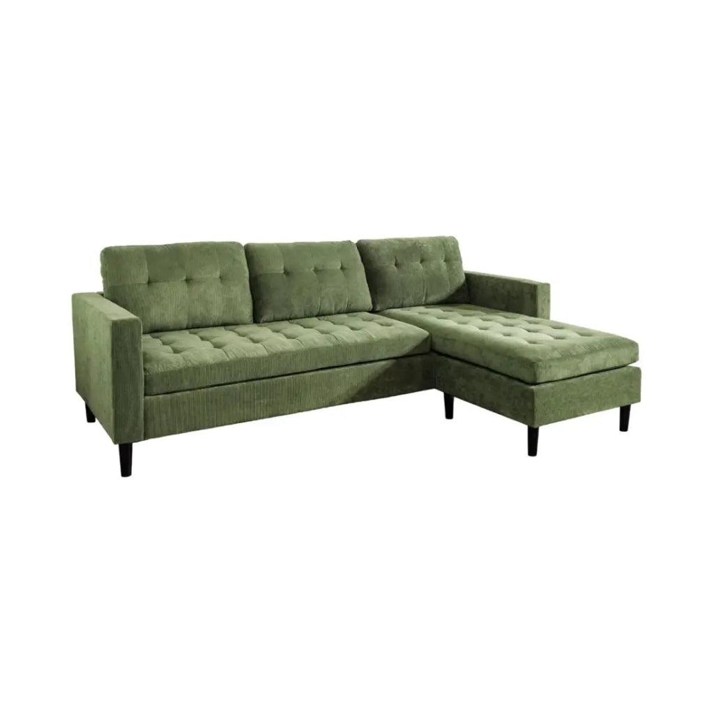 Divano ad angolo CITY verde scuro reversibile – Divano contemporaneo in velluto a coste