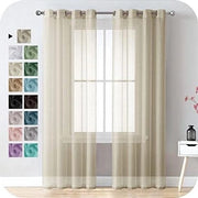 Set di tende interne di lino di 2 pezzi beige, 140 x 230 cm, effetto lino semi-trasparente, decorazione interiore per soggiorno, camera da letto, cucina, balcone.
