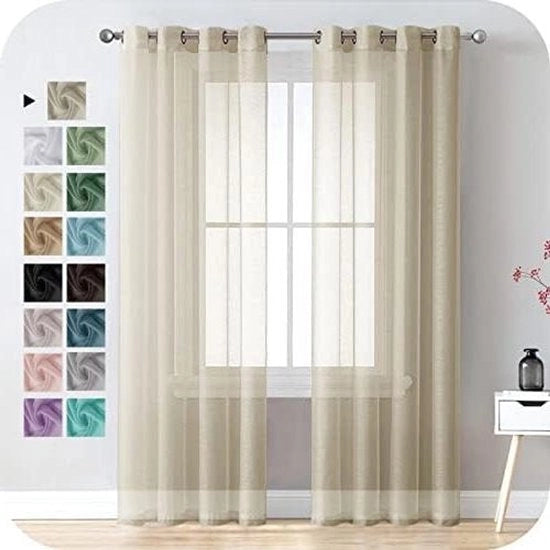Set di tende interne di lino di 2 pezzi beige, 140 x 230 cm, effetto lino semi-trasparente, decorazione interiore per soggiorno, camera da letto, cucina, balcone.