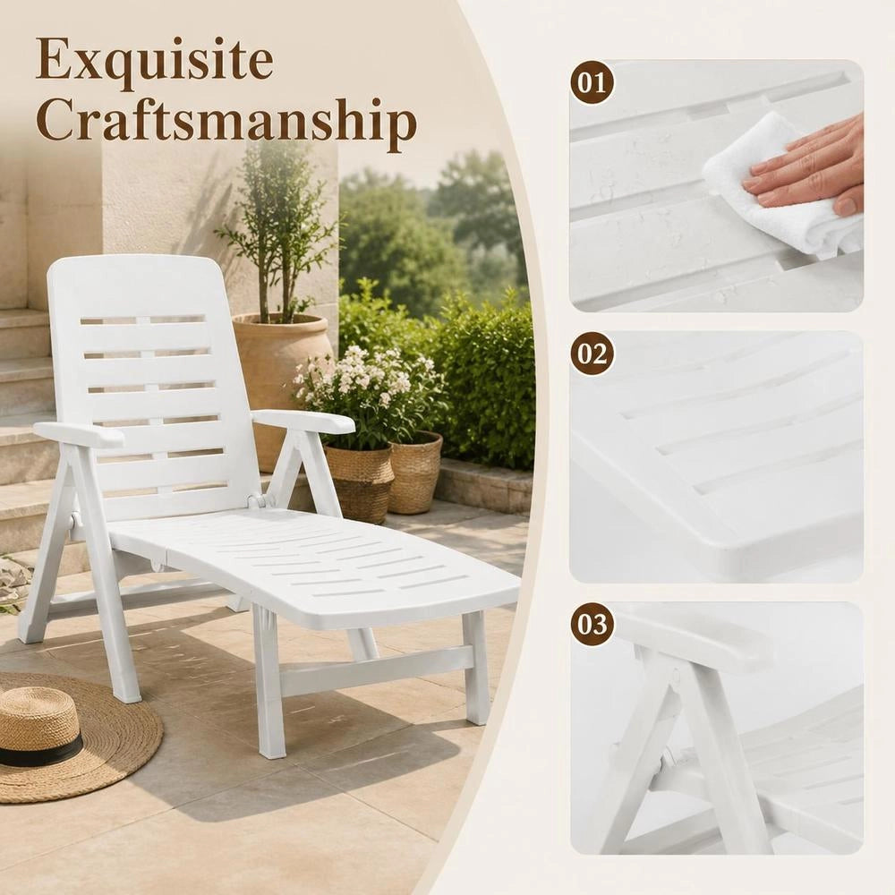 Folding Lounger, Plastic, White