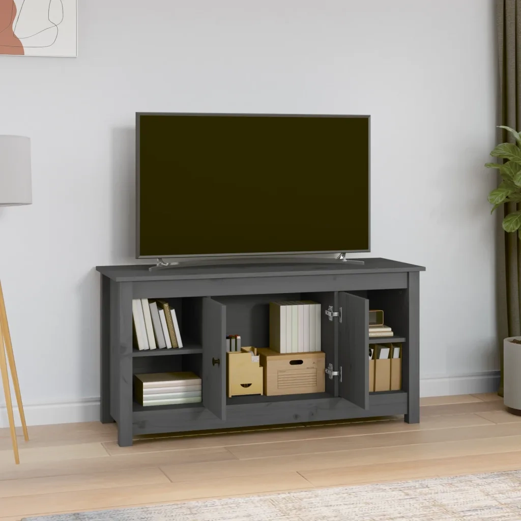 Mobile Porta TV Grigio 103x36,5x52 cm in Legno Massello di Pino cod mxl 25709