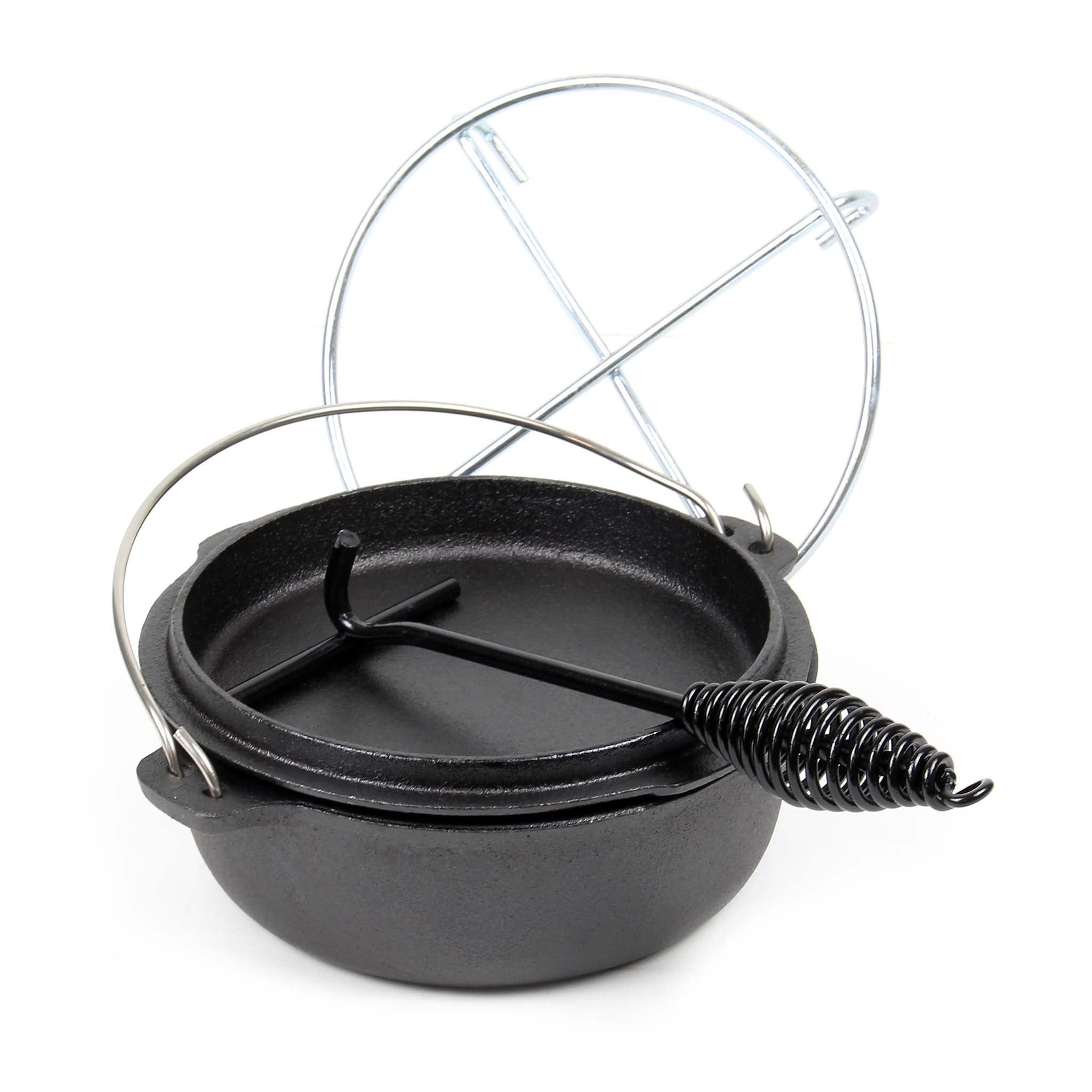 Dutch Oven Forno Olandese con Pentola in ghisa 2l sottopentola e solleva coperchio per fuoco campeggio