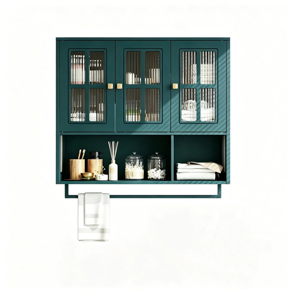 Armadietto Bagno a Parete 3 Ante Legno con Specchio e Porta Salviette ¨C MINIMAL ¨C Verde Scuro
