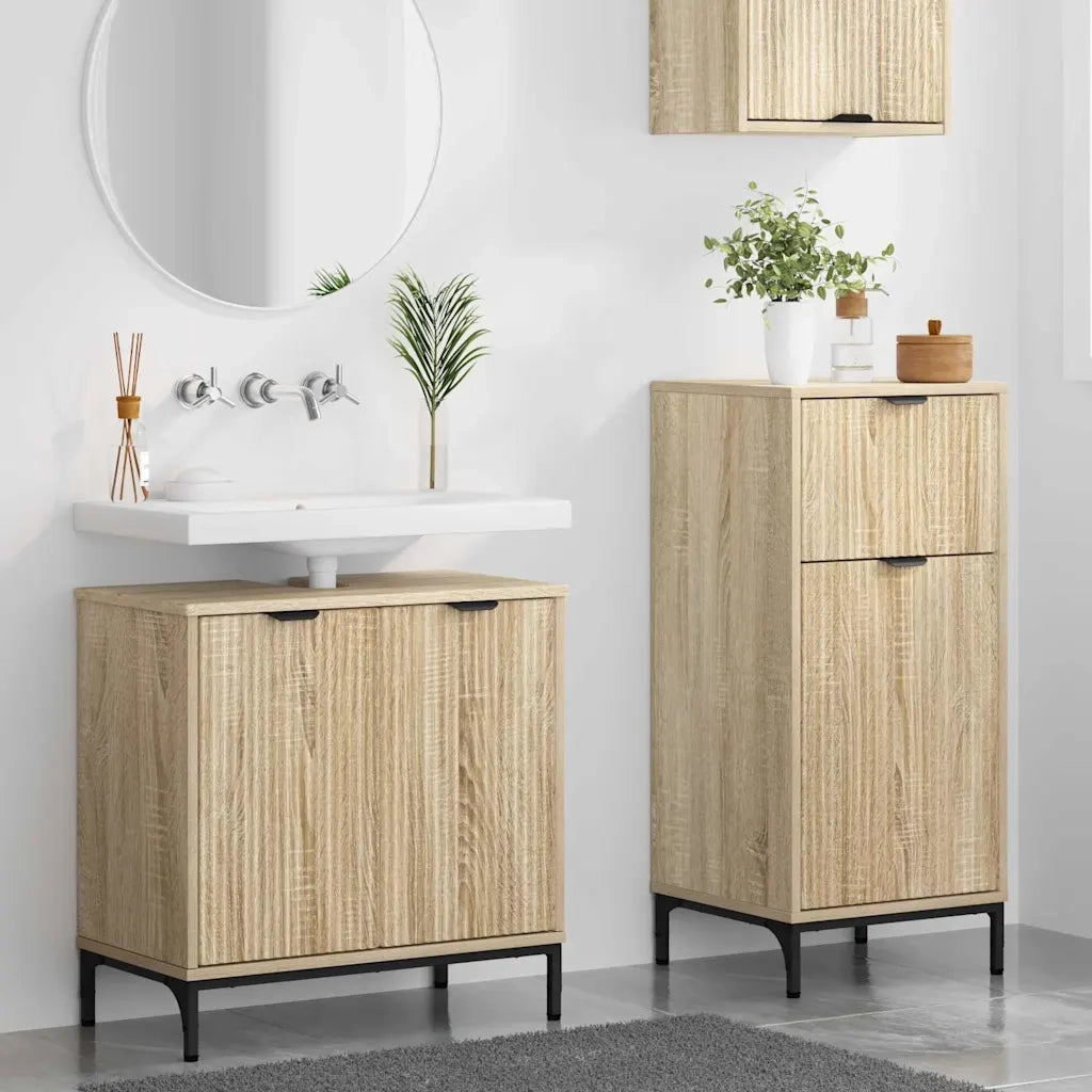 Set di mobili per il bagno con cassetto 2 pcs Rovere Sonoma