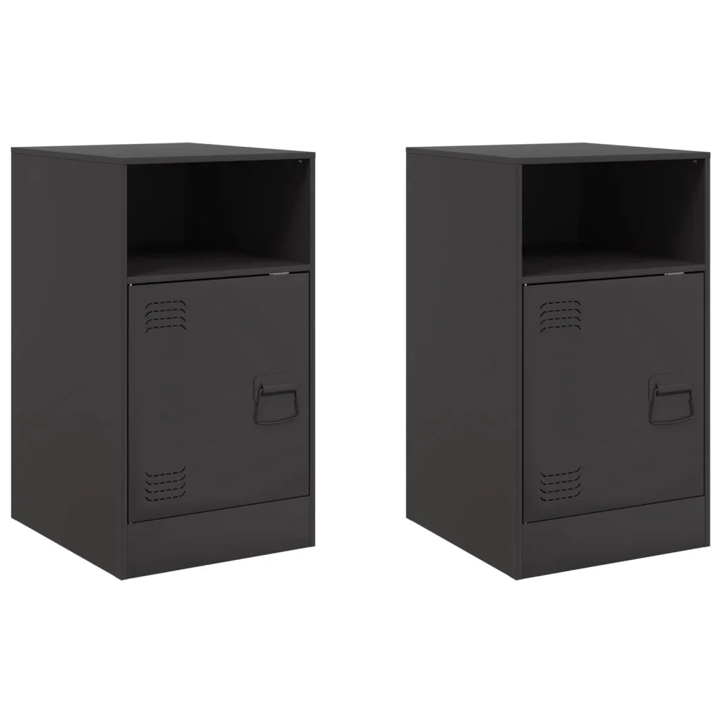 Set di 2 Comodini | Armadio da Notte | Mobiletto da notte Neri 34,5x39x62 cm in Acciaio