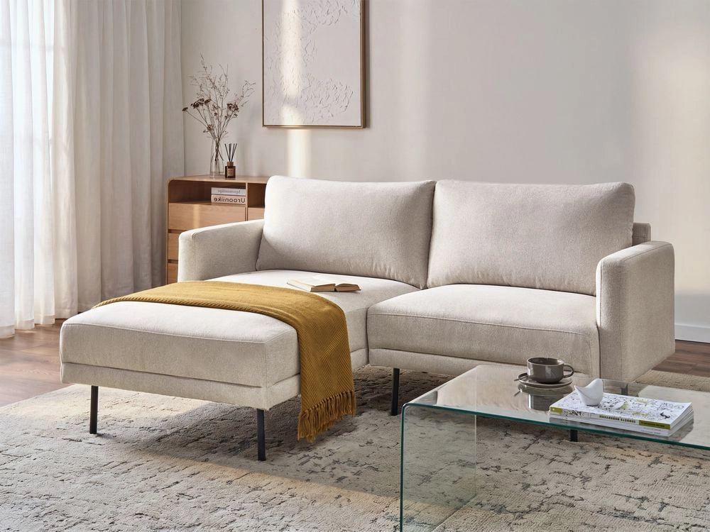 Divano angolare destro in poliestere beige 192 x 155 Divano a 2 posti imbottito con gambe in metallo, tessuto e schienale imbottito, moderno e minimalista