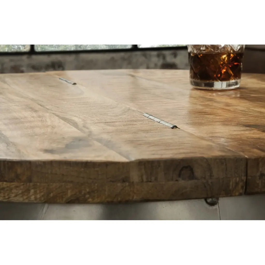 Tavolino rotondo ORVIK 68 cm in legno massello di mango e metallo - baule per la conservazione