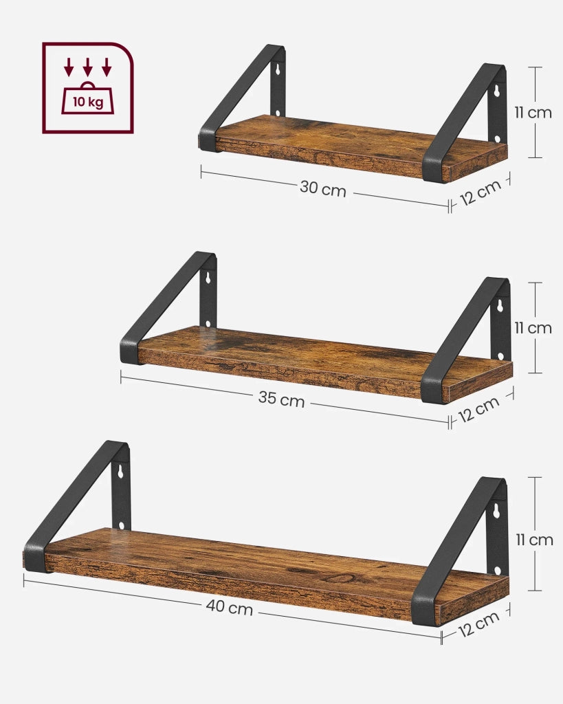 Mensola da parete sospesa a 3 livelli in stile industriale con supporto a parete stabile per soggiorno bagno cucina marrone 12_0005771