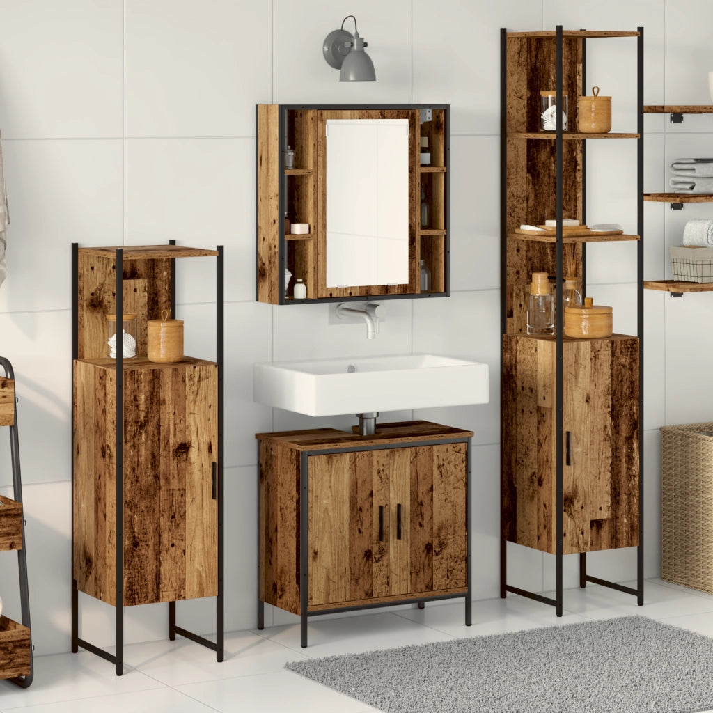 Set di Mobili per il Bagno da 4 Pezzi Legno Rustico Legno Ingegnerizzato