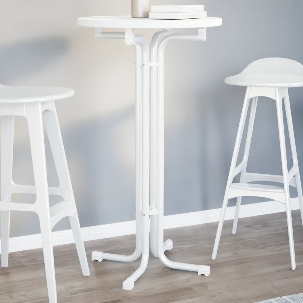 Tavolo da Pranzo Bianco Ã˜60x110 cm Legno Multistrato e Acciaio