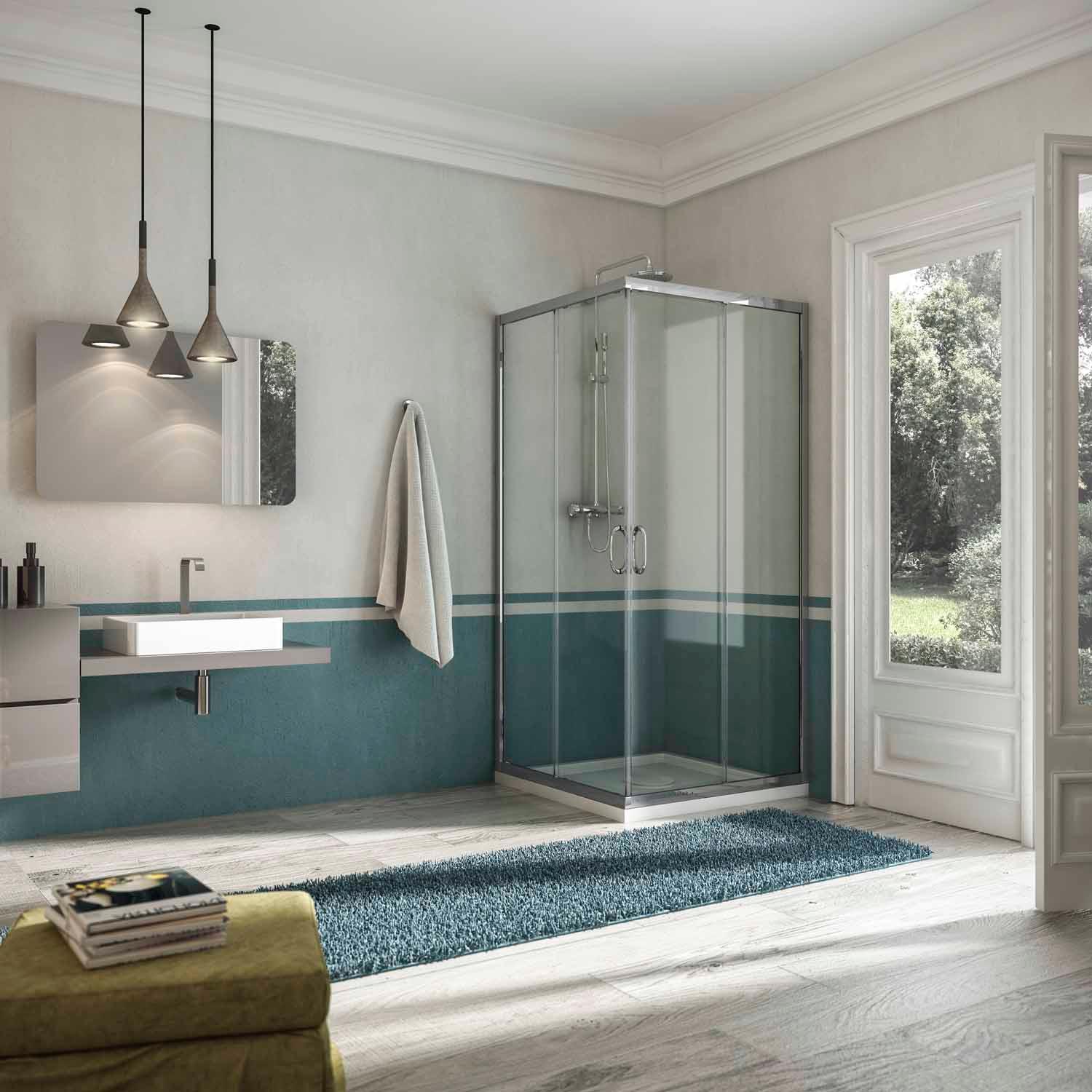 Box Doccia Angolare 80x120 cm 2 Ante Scorrevoli in Cristallo Opaco 6mm H185 Fosterberg Vejle