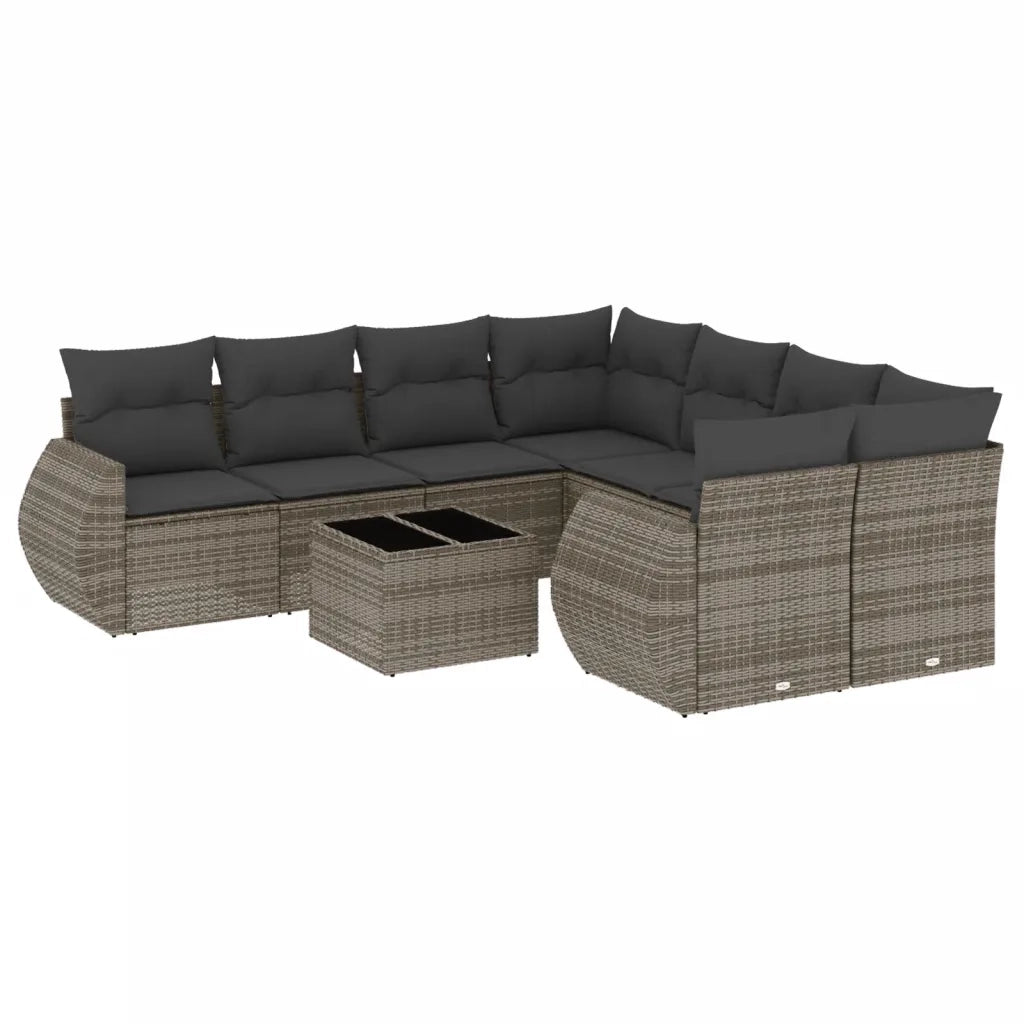 Set Divano da Giardino 9 pz con Cuscini Grigio in Polyrattan 3221159