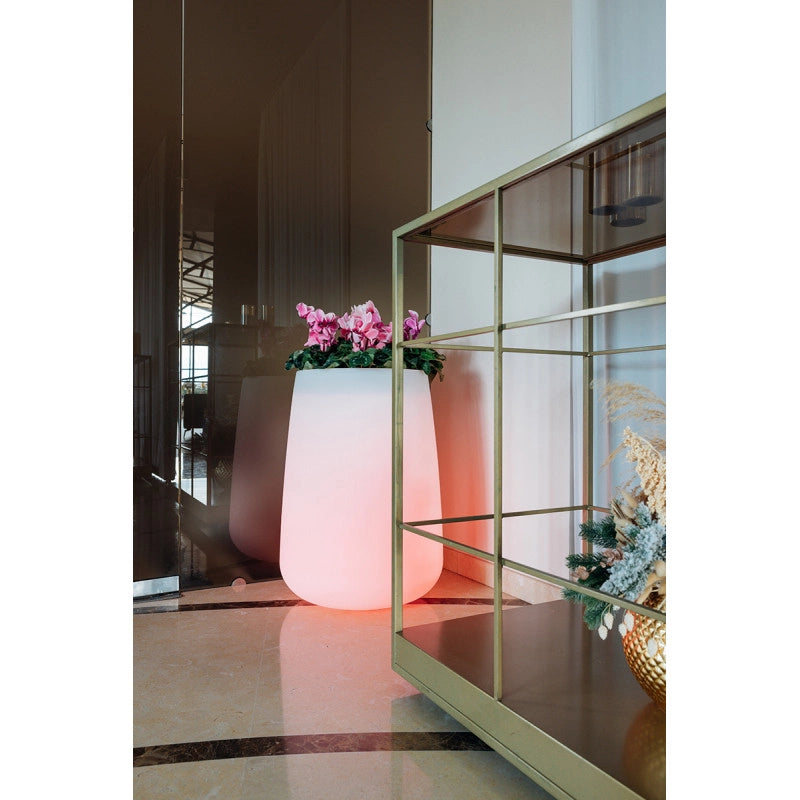 Vaso luminoso alto moderno di design Ø43 H75 in polimero resistente con LED multicolor per interno ed esterno - Made in Italy - Monacis