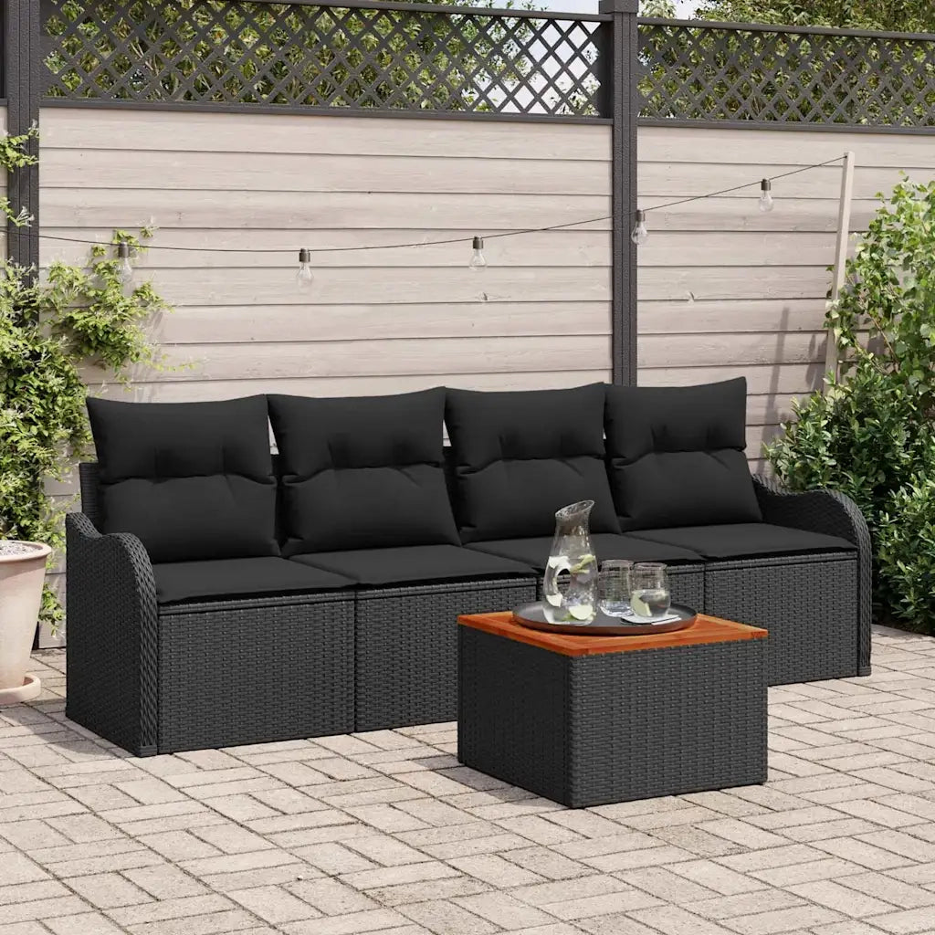 Set Divano da Giardino con archiviazione 5 pcs Nero polyrattan