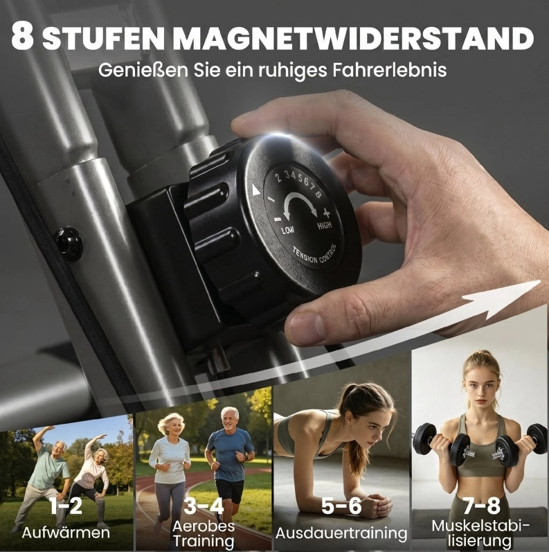 Cyclette pieghevole 3 in 1 con Bluetooth e fasce elastiche