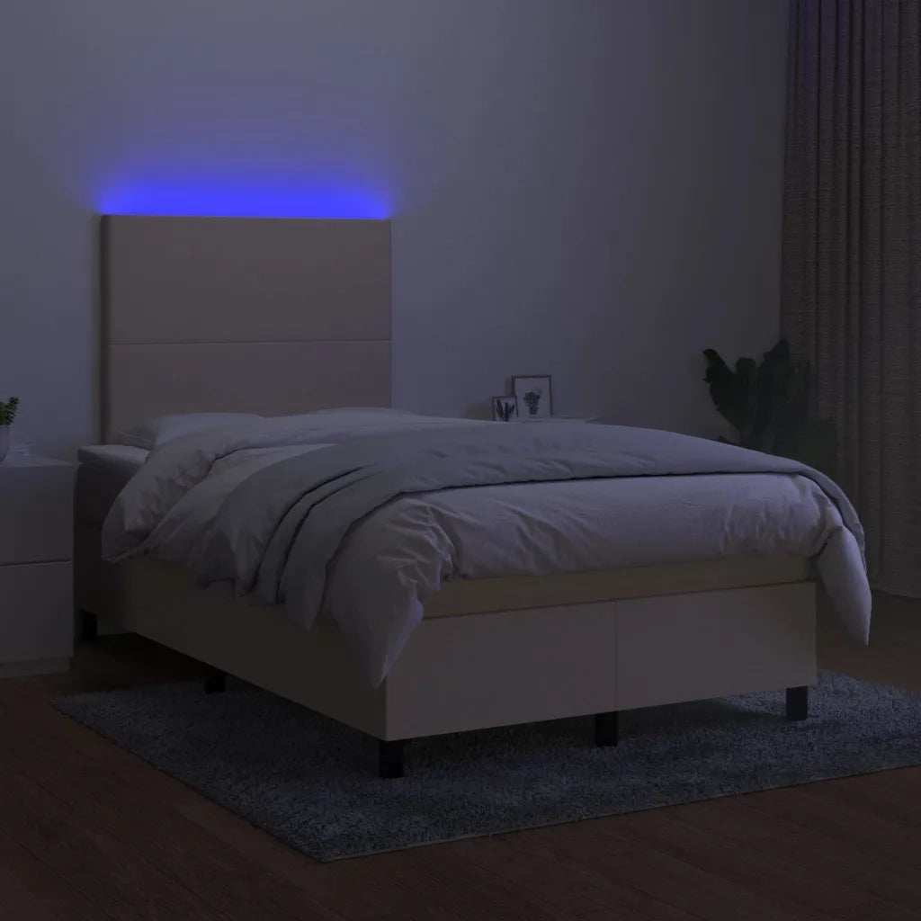 Letto a Molle con Materasso e LED Crema 120x200cm in Tessuto cod mxl 59231