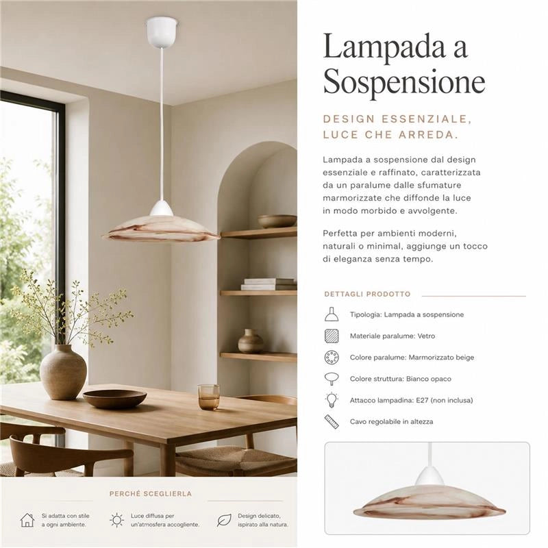 DUNA LAMPADA A SOSPENSIONE IN VETRO CENTRIFUGATO ALABASTRO TABACCO CON PENDE IN PLASTICA DIAMETRO 30X90H CM