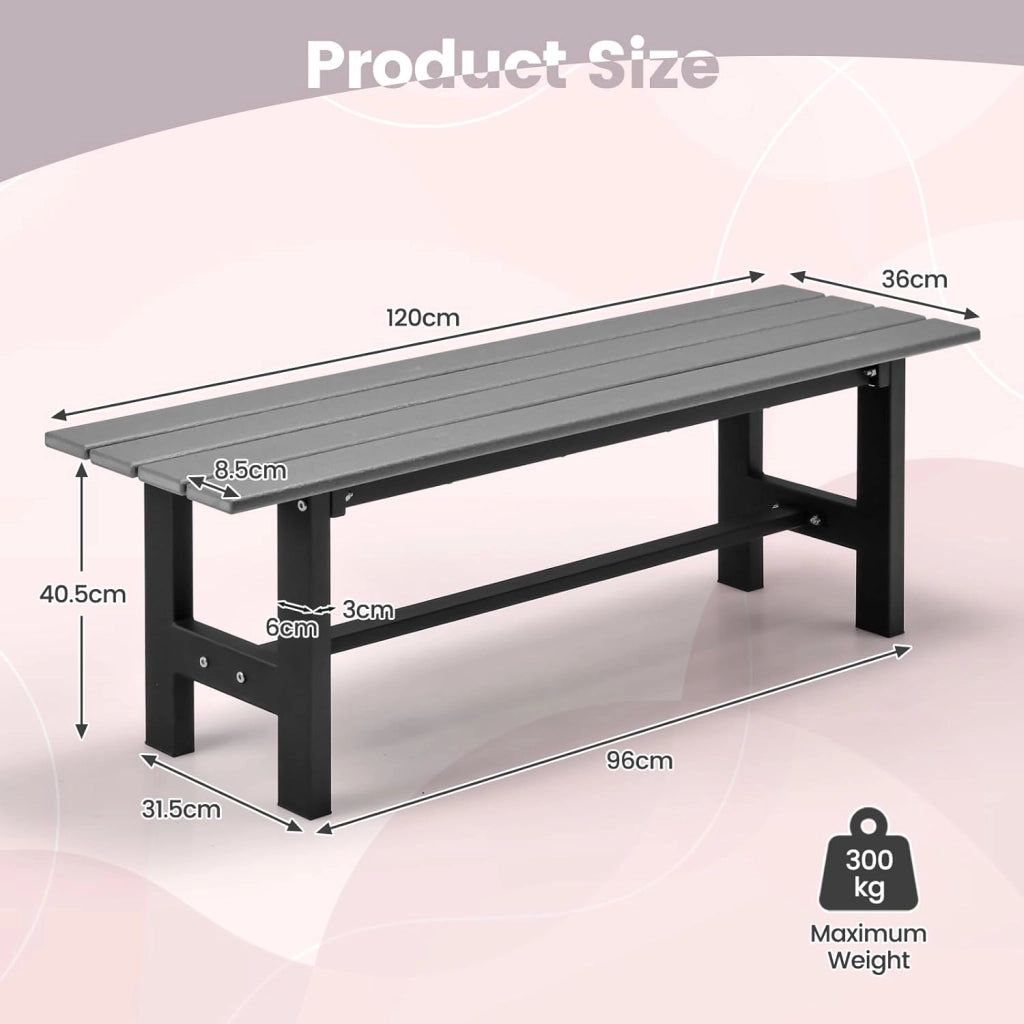 Panchina da Giardino con Sedile a Doghe, Telaio in Metallo e Verniciato a Polvere, Panca a 2 Posti da Giardino per Parco e Esterno, 120x34,5x40 cm (Grigio)