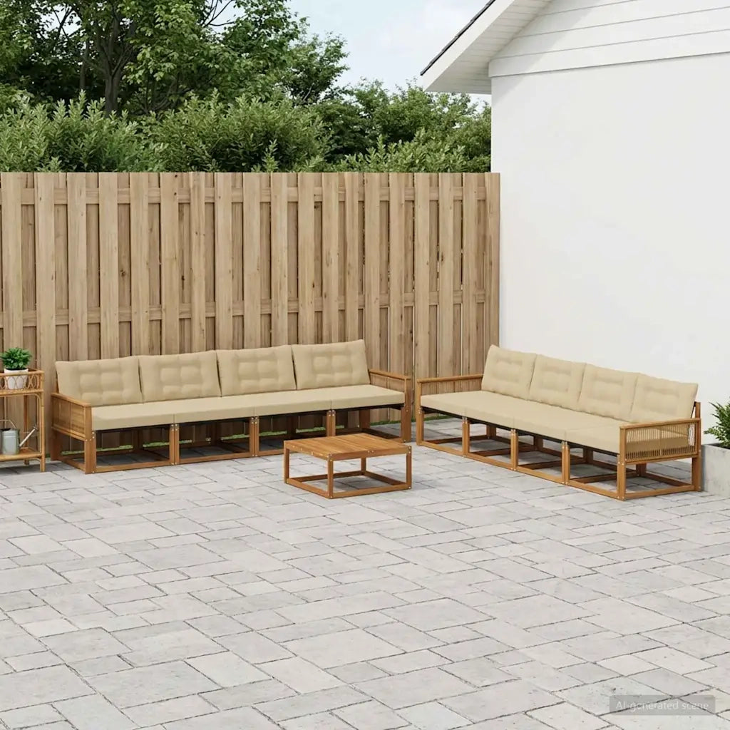 Set di divani da esterno con cuscino 9 pcs Naturale e Beige 3381333