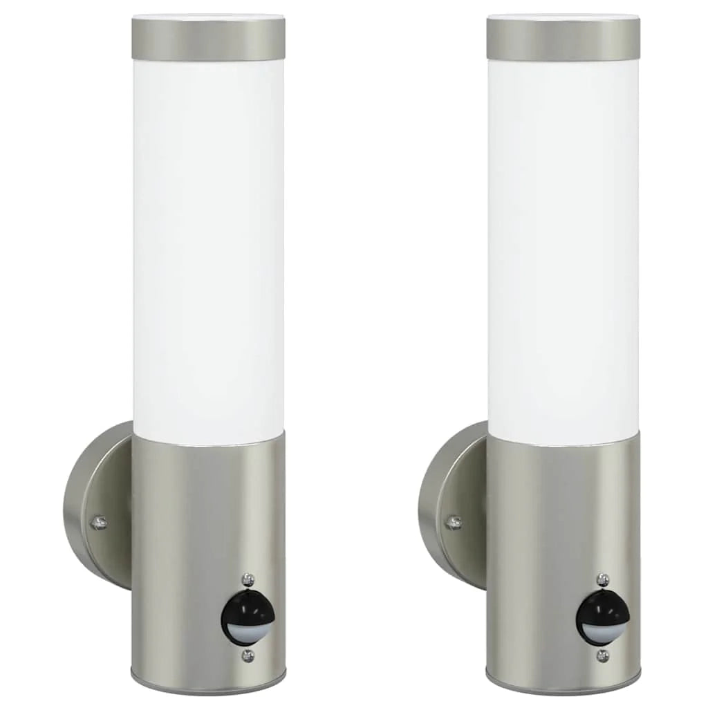 Set di 2 applique da esterno dal design moderno 12 x 7 x 29 cm luce soffusa acciaio inox argento 02_0056486