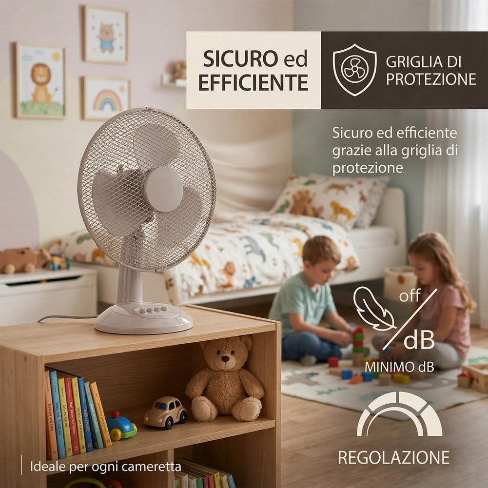 Ventilatore da Tavolo Diametro 30cm Potenza 35W Sabbia 3 Velocità Silenzioso
