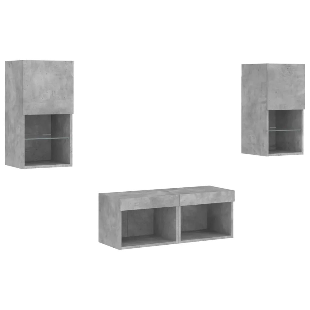 Mobili TV a Muro 4pz con Luci LED Grigio Cemento