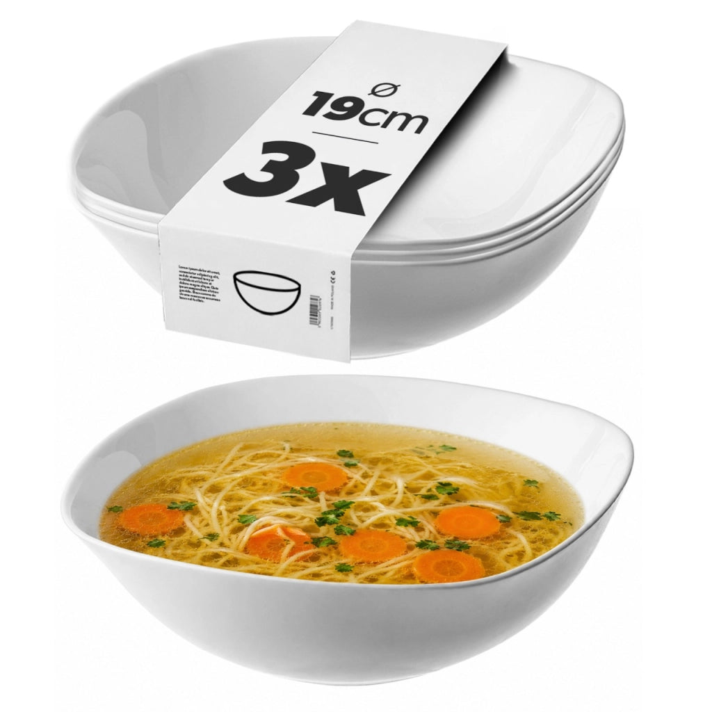 Ciotole da insalata KADAX da 19 cm in vetro, ideali per zuppe e snack, colore bianco, set da 3 pezzi.