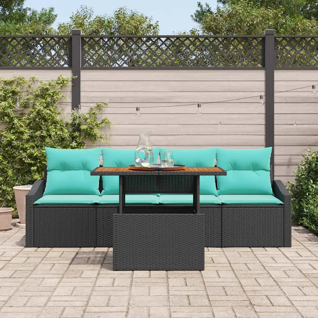 Set Divano da Giardino con cuscino 5 pcs Nero e Verde acqua 3349773