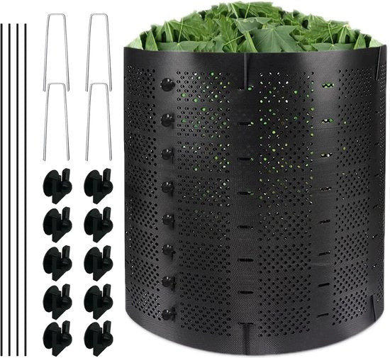 Compostatore da giardino da 800L - compostatore rapido per esterni - compostatore espandibile in materiale HDPE nero - riciclaggio dei rifiuti di giardino con 4 staffe di sostegno