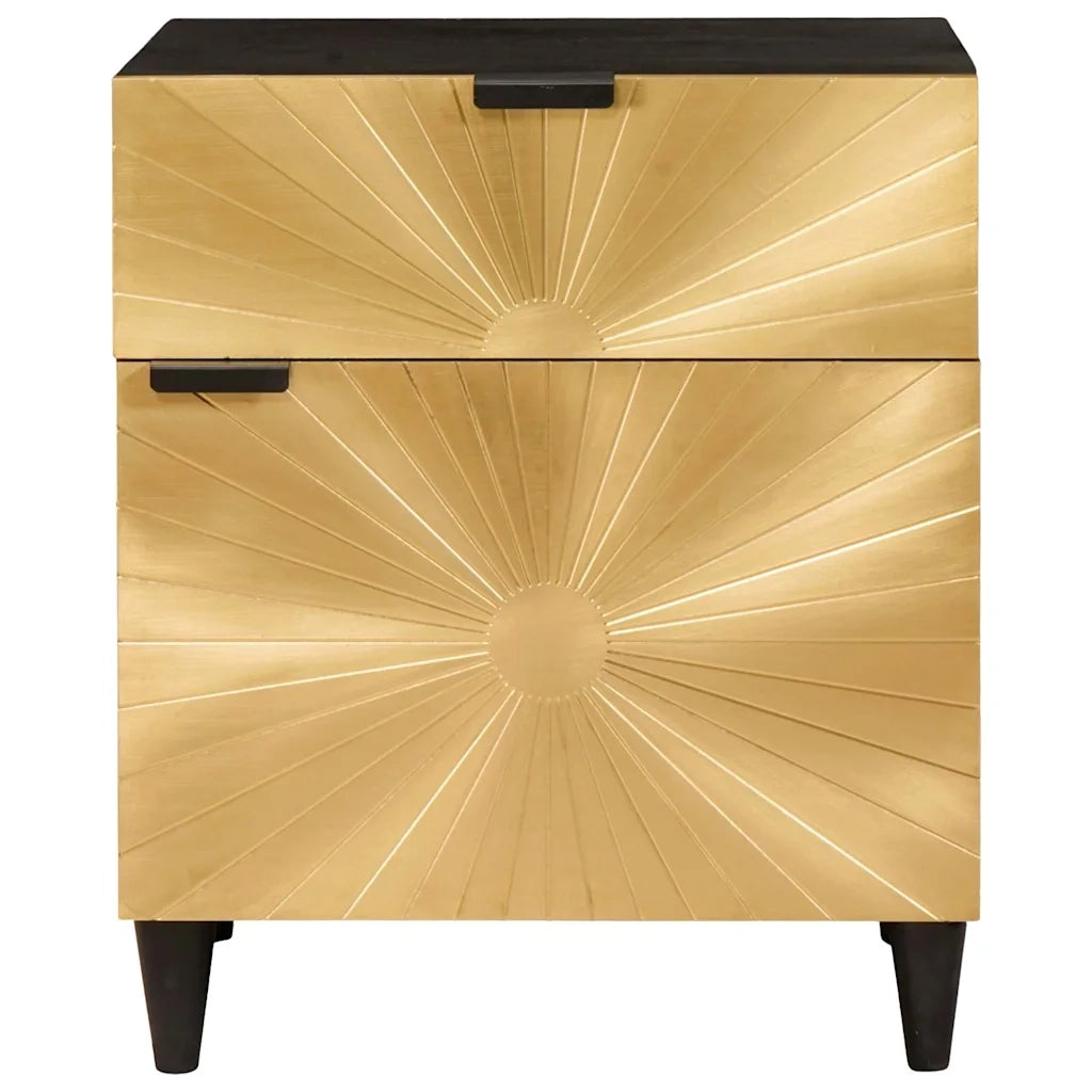 vidaXL Comodino Nero e Oro 50 x 33 x 60 cm legno massello di mango