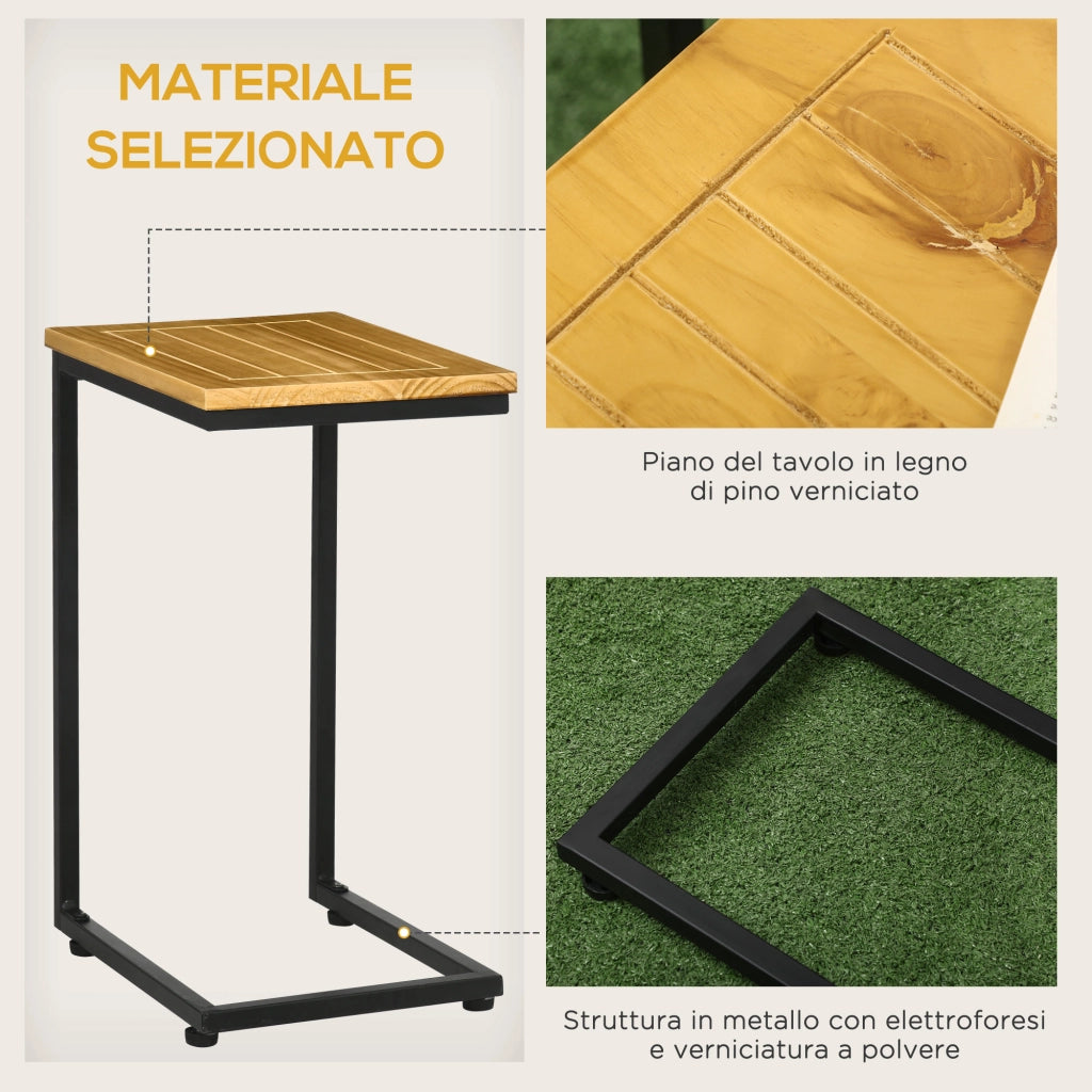 Easycomfort Set 2 Tavolini da Giardino a C in Metallo e Legno di Pino con Design Impilabile, 40x30x60 cm