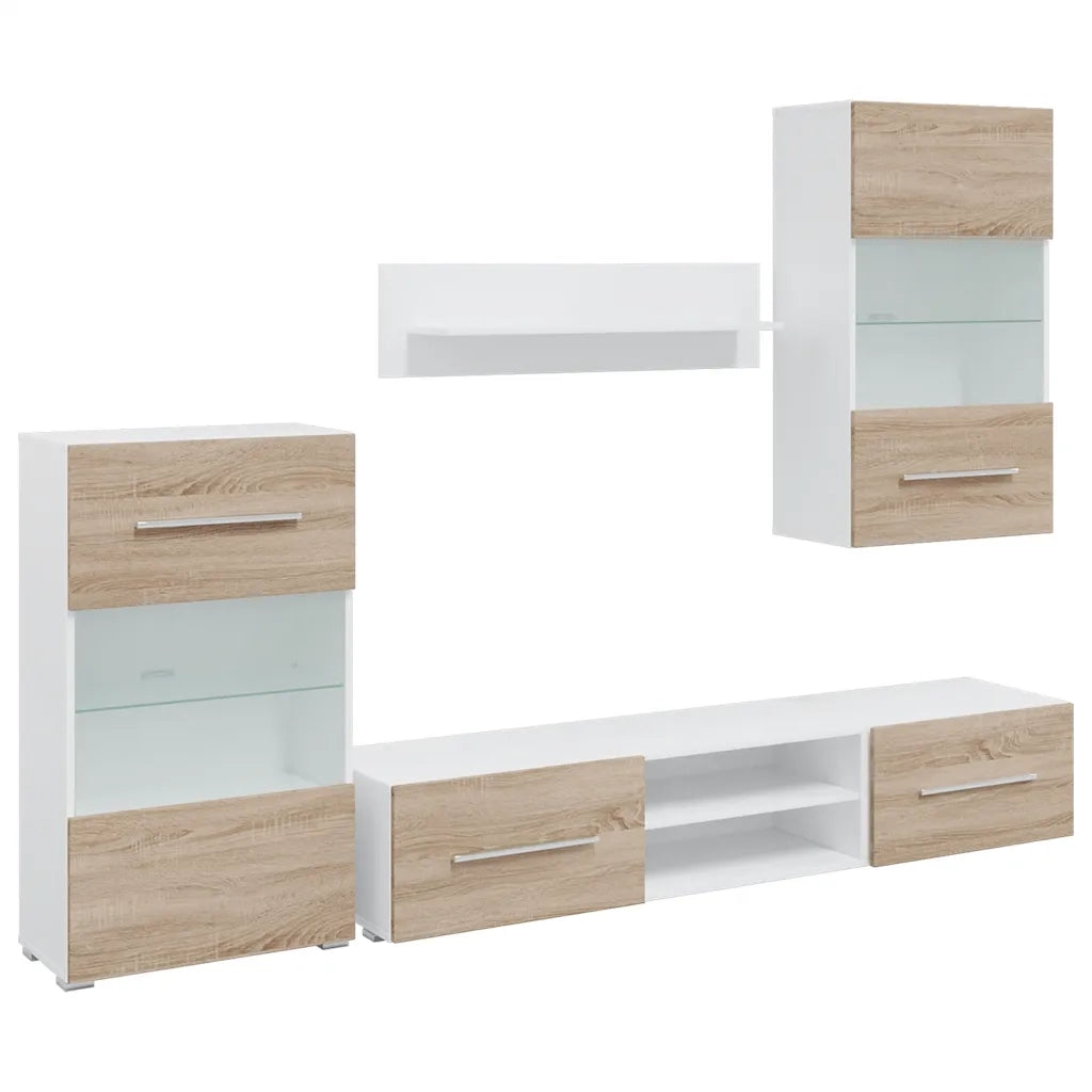Mobile TV 5 pz-Mobile per TV-Credenza TV con Illuminazione a LED Rovere Sonoma Truciolato