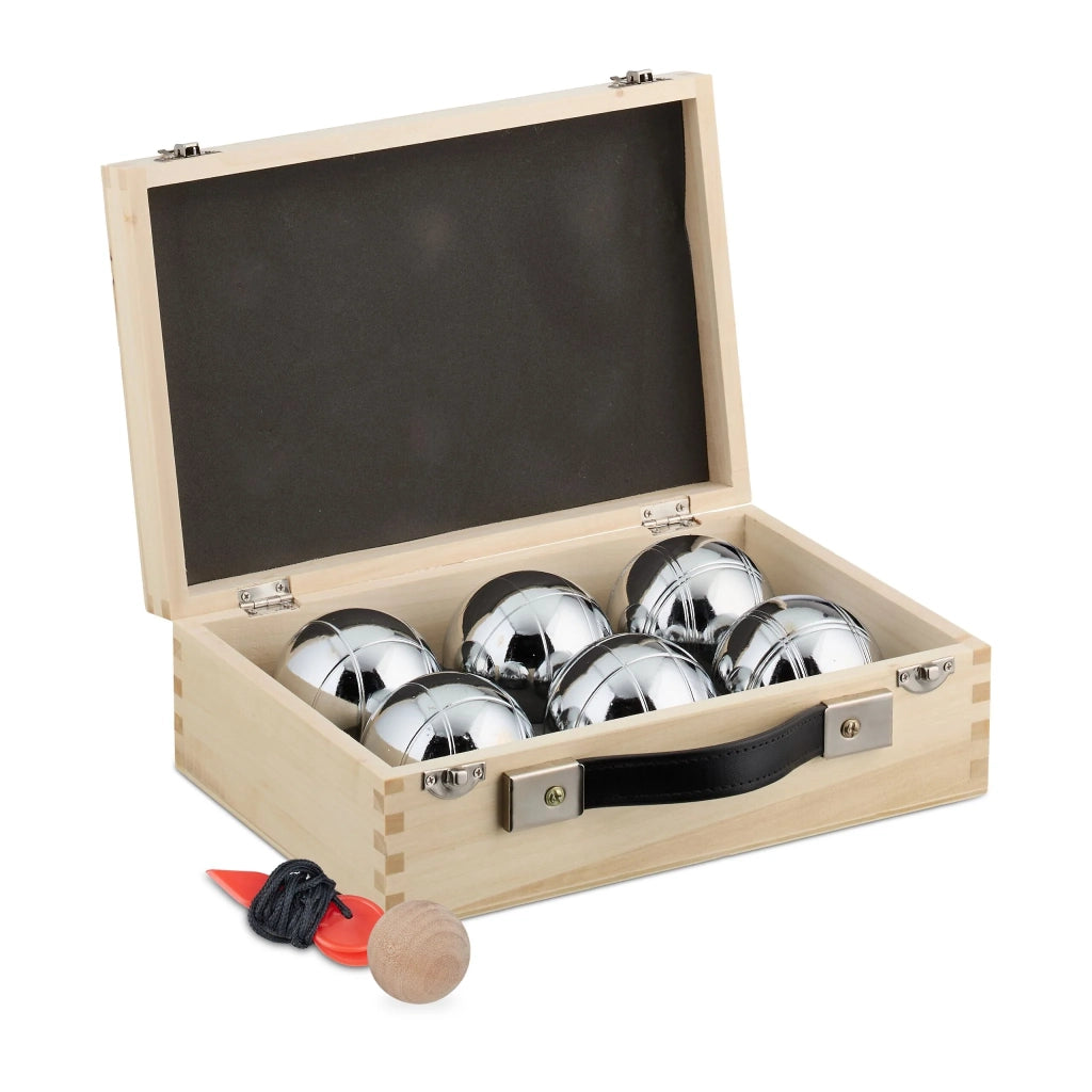 Set di 6 bocce da pétanque in acciaio per tempo libero e giardino pratica custodia in legno grigio 13_0015905