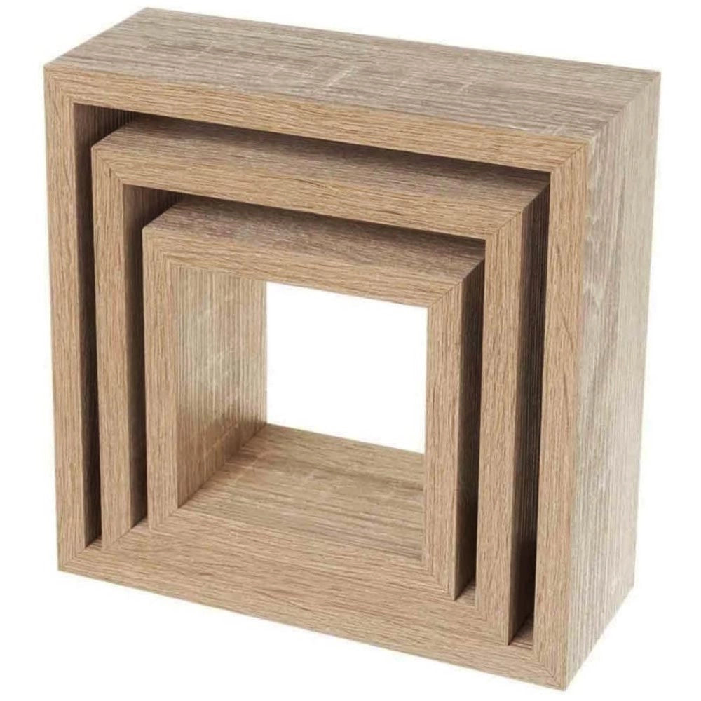 Trade Shop - Set 3 Mensole Da Parete Moderne Design Cubo Mensola Scaffale In Legno Mdf Nature -