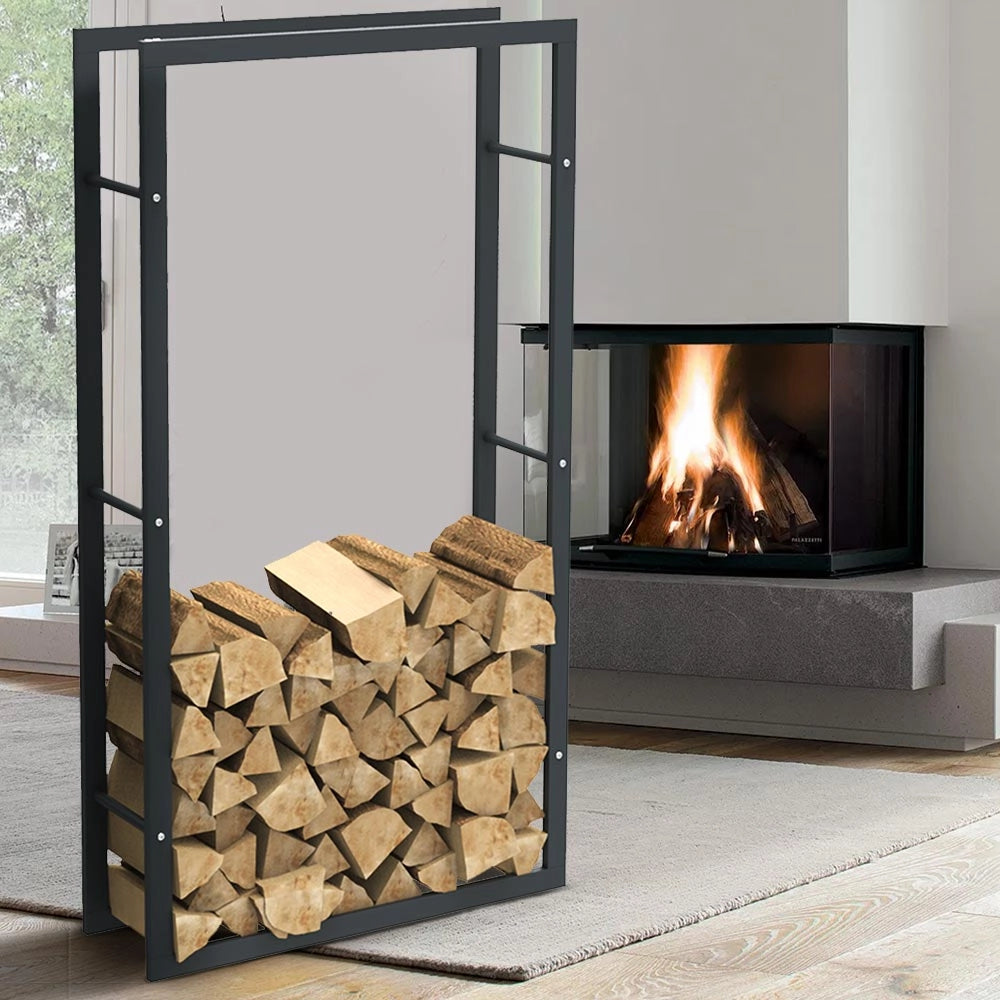 Portalegna in Metallo Interno Esterno Legnaia Camino Stufa 150x80x25cm Nero