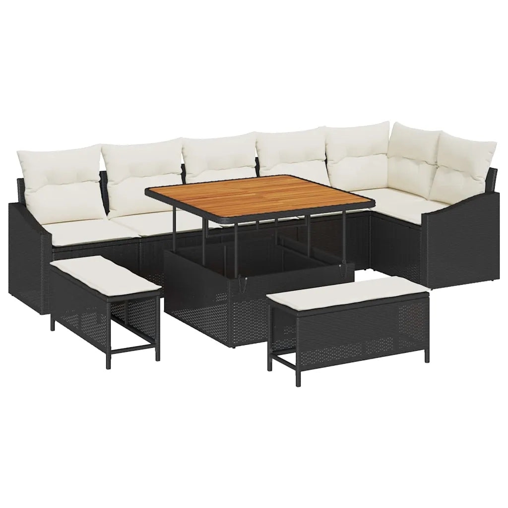 Set Divano da Giardino con cuscino 9 pcs Nero polyrattan 3362665