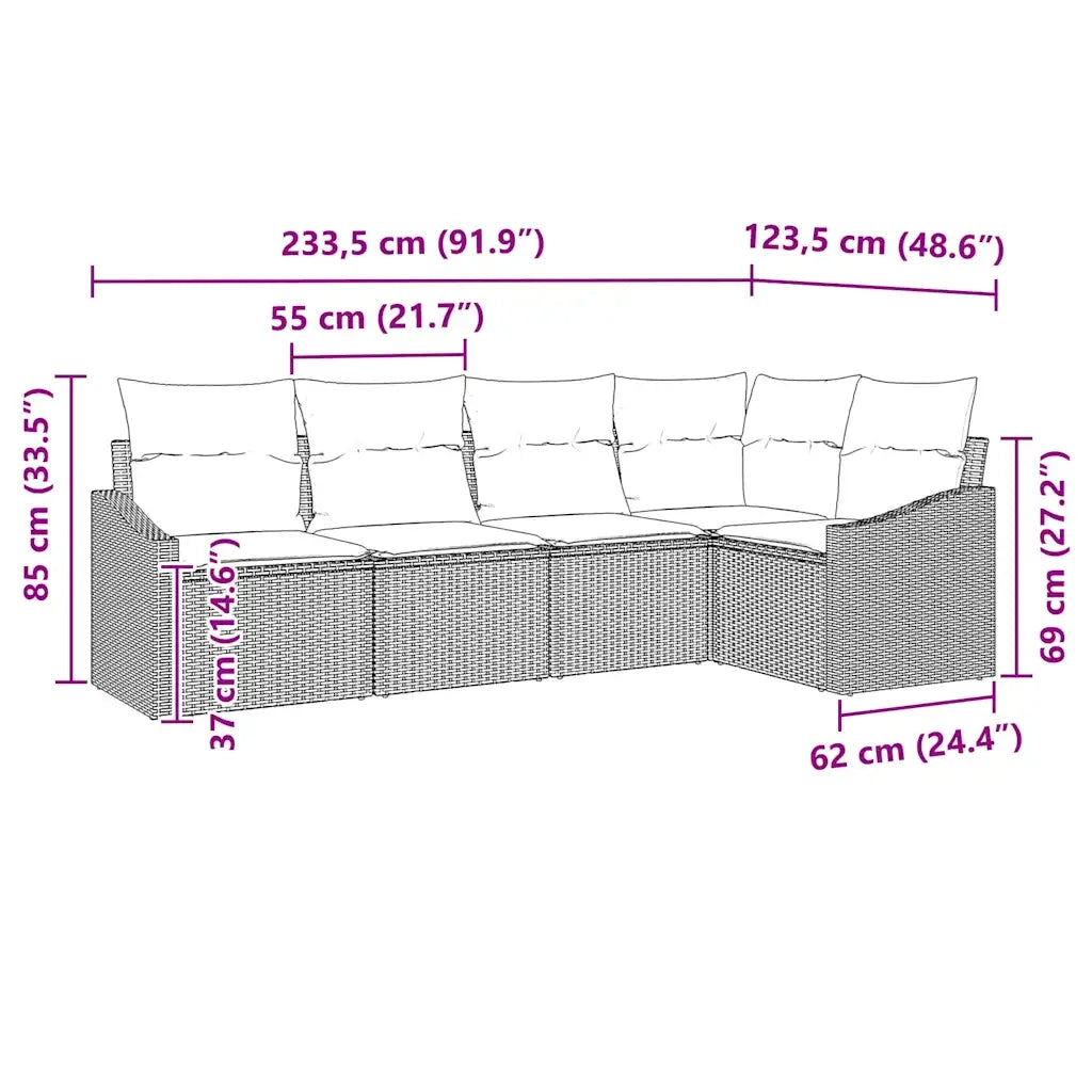 Set di divani con cuscino 5 pcs Nero polyrattan 3346717