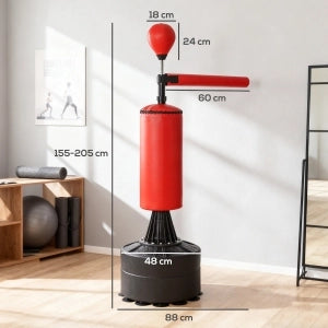 Sacco da Boxe da Terra con Palla a Riflesso, Asta Girevole 360°, Ventosa, Guanti e Pompa. Riempibile con Sabbia/Acqua, 88x48x155-205 cm