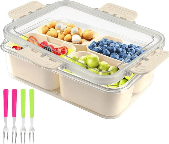 Scatola a 4 Compartimenti per Snack con Coperchio, Scatola per Frutta, Ideale per Ufficio e Bambini
