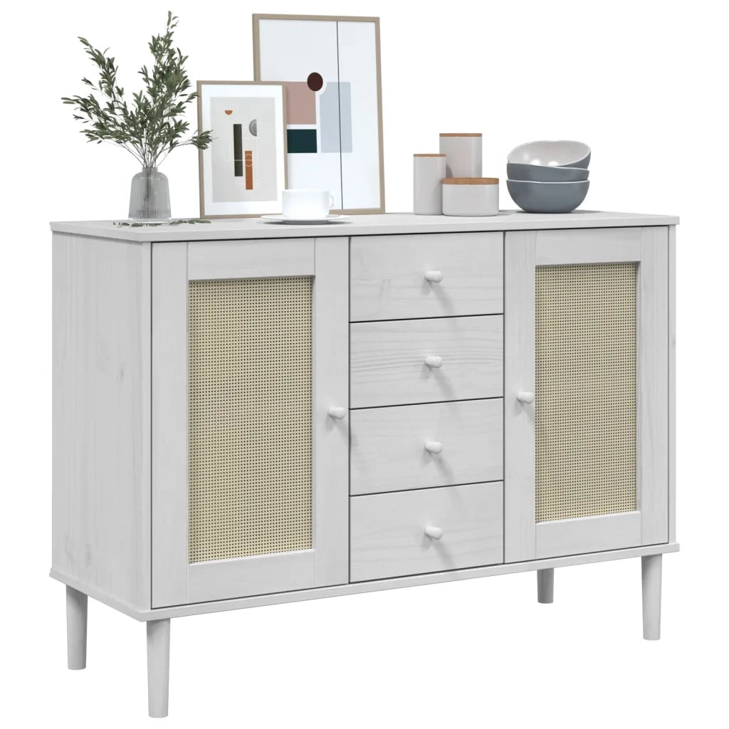 Credenza SENJA Aspetto Rattan Bianco 112x40x80 cm Massello Pino 358026