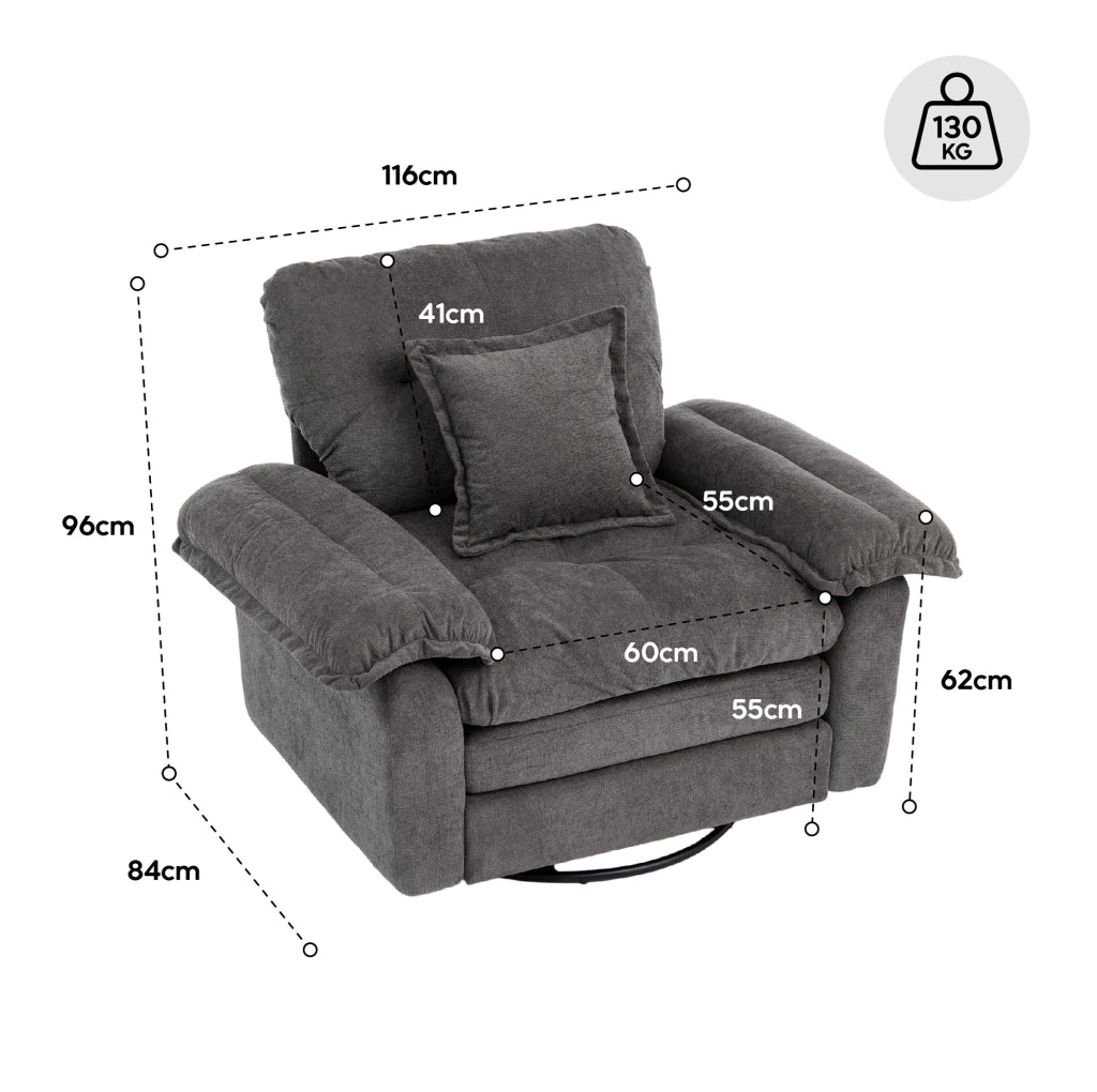 Poltrona girevole Chenille a 360° formato oversize con cuscino di supporto per soggiorno, camera e cameretta