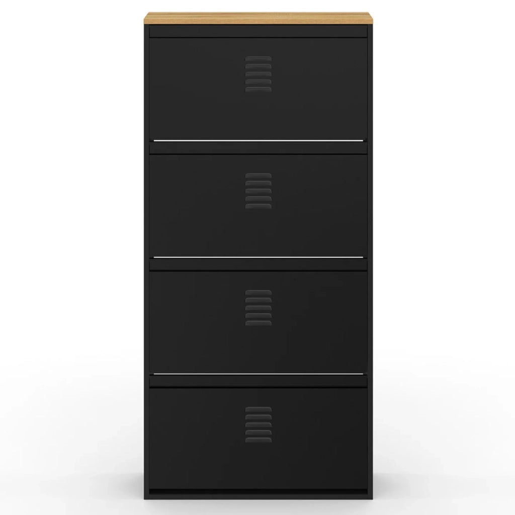 IDMarket - Scarpiera ESTER, capacità massima 24 paia, 4 ante in metallo nero e piano in legno dal design industriale